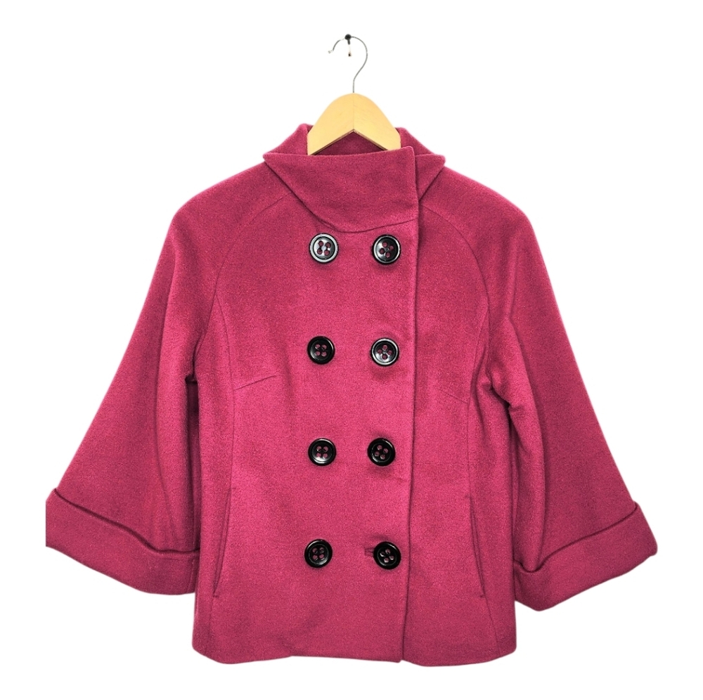 Express VTG Y2K Funnel Neck 3/4 Pea Coat Jacket Cashmere Blend Pink Sz 6 - Picture 2 of 9